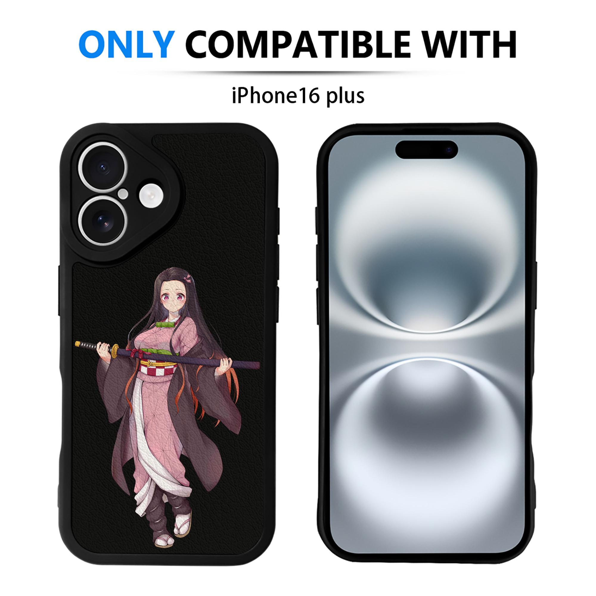 （画像用） 鬼滅の刃（きめつのやいば）竈門 禰󠄀豆子／かまど ねずこ Kamado Nezuko 【iPhone 16シリーズ対応】シリコンスマホケース（レザー調） 材質：シリコン